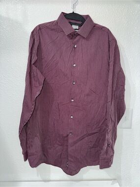 jf j.ferrar Men's Burgundy Pinstripe Dress Shirt